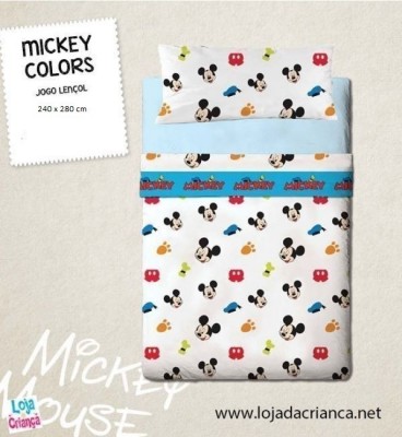 Jogo Cama Lençóis Flanela Mickey Colors