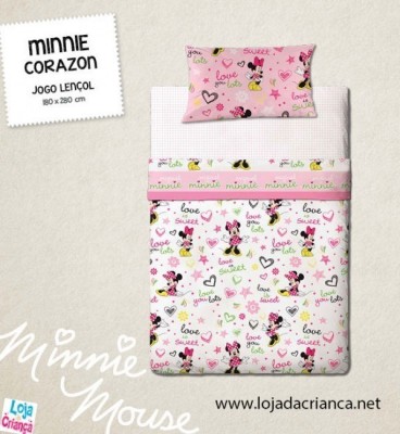 Jogo Cama Lençóis Minnie Corazon - solteiro