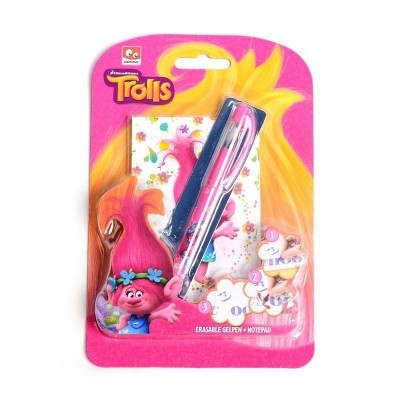 Kit caneta gel+bloco Poppy Trolls