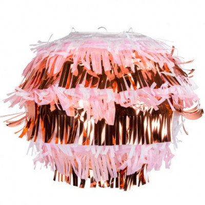Lanterna Papel Com Franjas Rosa e Rose Gold 25cm