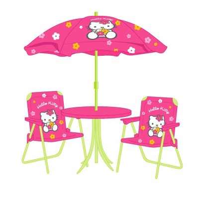 mesa chapeu e cadeiras jardim Hello Kitty
