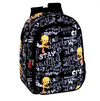 Mochila Escolar 39cm Tweety Preta