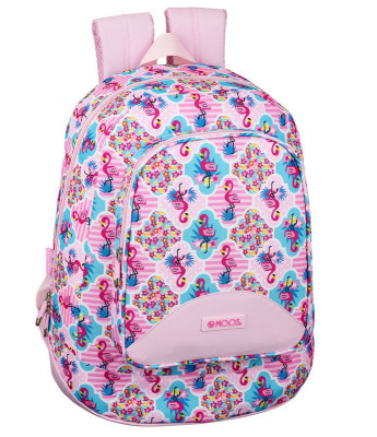 Mochila Escolar 46cm adap. Moos Flamingo Rosa