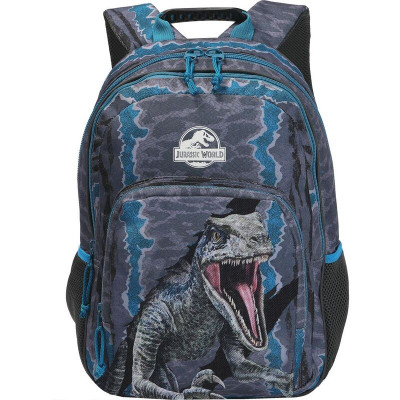 Mochila Escolar adap trolley Jurassic World Azul 43cm