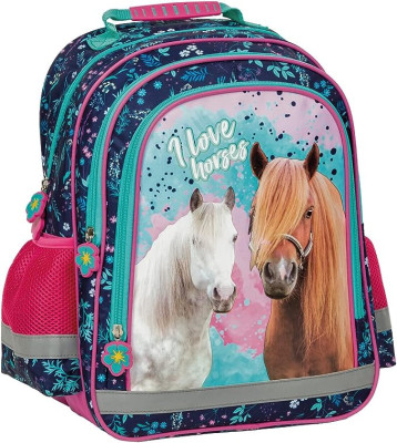 Mochila Escolar Cavalos Azul 38cm