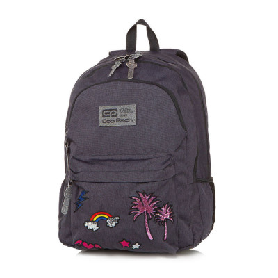 Mochila Escolar CoolPack Hippie Sparkling Badges Cinza 45cm