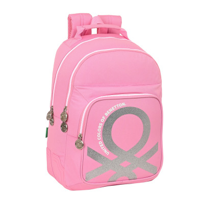 Mochila Escolar Dupla 42cm adap trolley Benetton Flamingo Pink