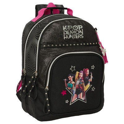 Mochila Escolar Dupla Escura Kpop Demon Hunters 42cm