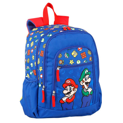 Mochila Escolar dupla Mario e Luigi Super Mario Bros 40cm adap trolley