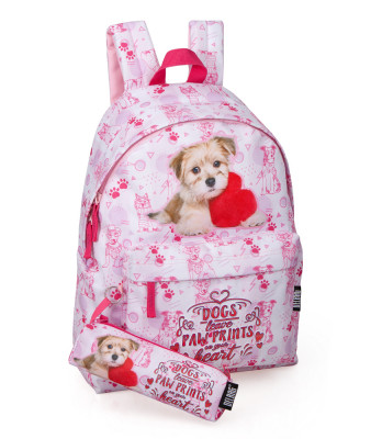 Mochila Escolar + Estojo Dogs Delbag