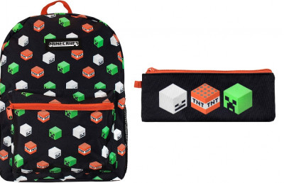 Mochila Escolar + Estojo Minecraft 40cm