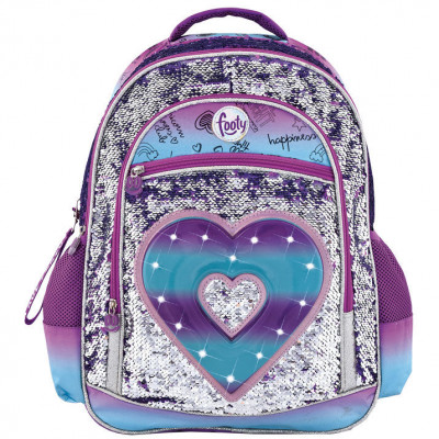 Mochila Escolar Footy Coração Roxa LED 45cm
