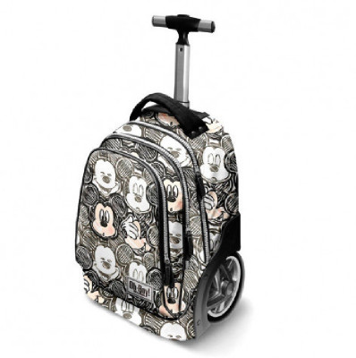 Mochila escolar Premium 50cm c/ trolley e pega telescópica Mickey-Oh Boy