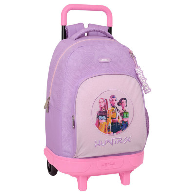 Mochila Escolar Trolley Huntrix Kpop Demon Hunters Lilás 45cm