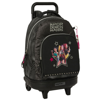 Mochila Escolar Trolley Kpop Demon Hunters Preta 45cm
