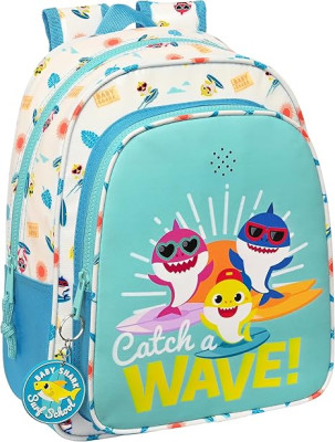 Mochila Pré Escolar 33cm adap trolley Baby Shark e Amigos com Som