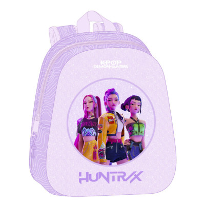 Mochila Pré-Escolar 3D Huntrix Kpop Demon Hunters Lilás 33cm