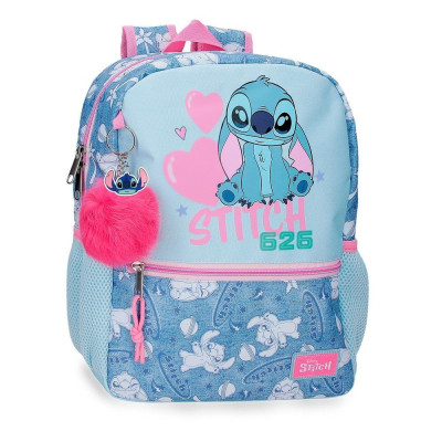 Mochila Pré-Escolar Stitch Com Corações Disney 33cm