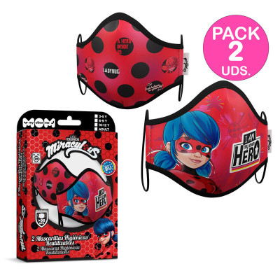 Pack 2 Máscaras Reutilizáveis Ladybug 6-9 anos