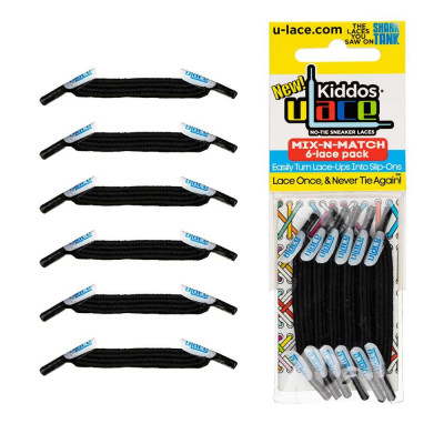 Pack 6 Atacadores U-Lace Kiddos Preto