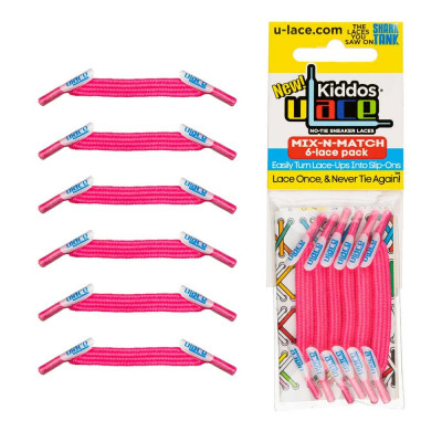 Pack 6 Atacadores U-Lace Kiddos Rosa Choque