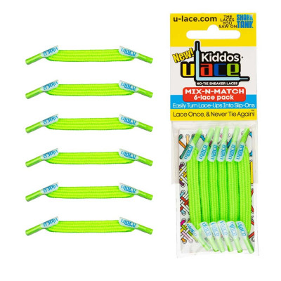 Pack 6 Atacadores U-Lace Kiddos Verde Lima