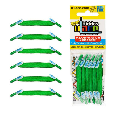 Pack 6 Atacadores U-Lace Kiddos Verde