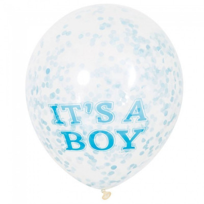 Pack 6 balões 12 polegadas Azul com Confettis It´s a Boy