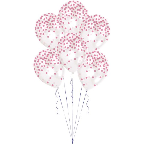 Pack 6 balões Latex Confetti Impresso Rosa