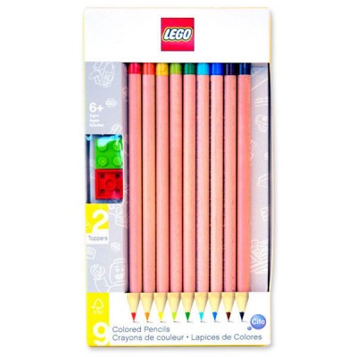 Pack 9 lápis de cor Lego + 2 Toppers