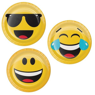 Pratos redondos  sortidos 17cm Faces Emojis 8 unid