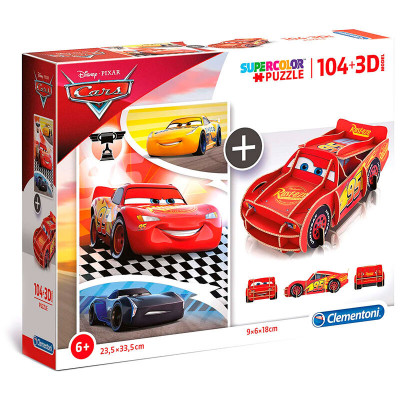 Puzzle 104 peças + Figura 3D Cars
