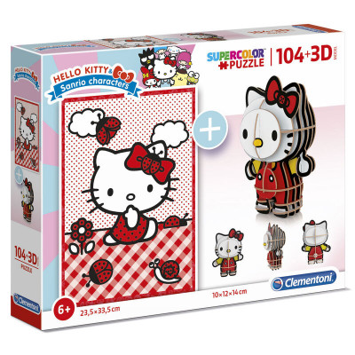 Puzzle 104 peças + Figura 3D Hello Kitty