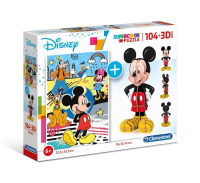 Puzzle 104 peças + Figura 3D Mickey