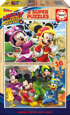 Puzzle Duplo Madeira 16 pç Mickey Super Pilotos Educa
