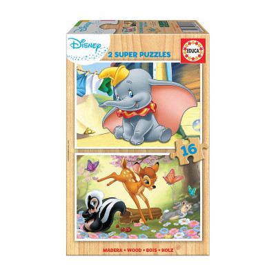 Puzzle Madeira 2x16 peças Dumbo e Bambi