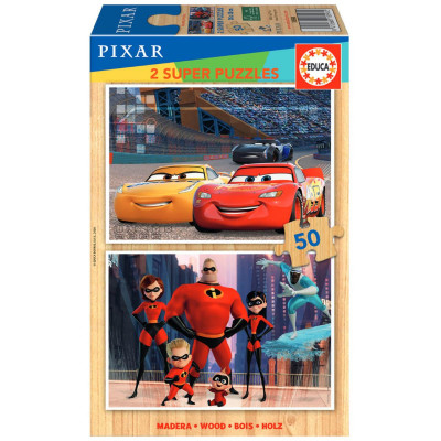 Puzzle Madeira 2x50 peças Pixar