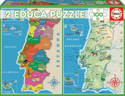 Puzzle Mapa Distritos + Físico Portugal 2x100 peças