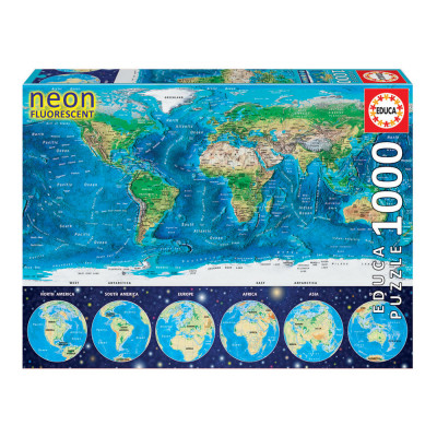 Puzzle Neon Mapa Mundo 1000 peças
