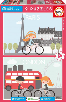 Puzzle Paris e Londres Aldeias SOS 2x48 peças