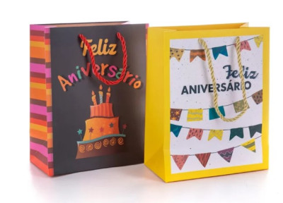 Saco Presente Aniversário Pequeno Papel