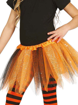 Saia de Tule Laranja e Preto com Brilho - Tutu