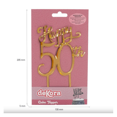 Topper Bolo Acrílico Happy 50 Dourado