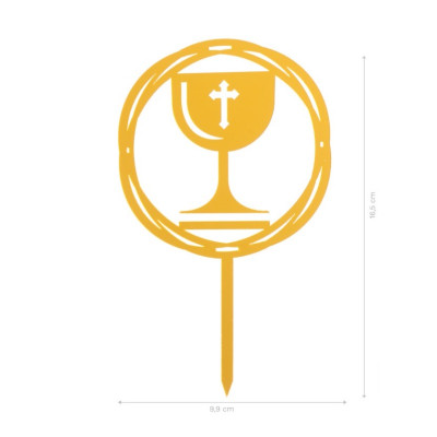 Topper Bolo Cálice Primeira Comunhão Acrílico Dourado