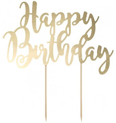 Topper Bolo Happy Birthday Dourado 22.5cm