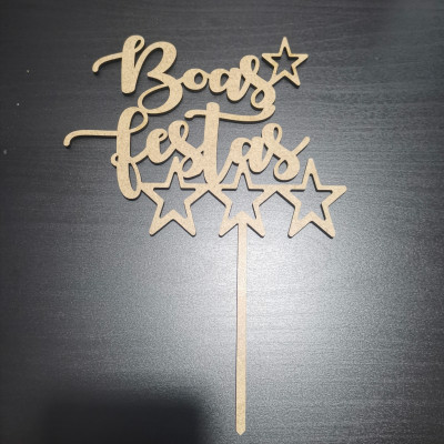 Topper de Bolo Boas Festas Estrelas MDF