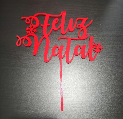 Topper de Bolo Feliz Natal Acrílico Vermelho