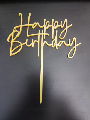 Topper Happy Birthday Acrílico Dourado