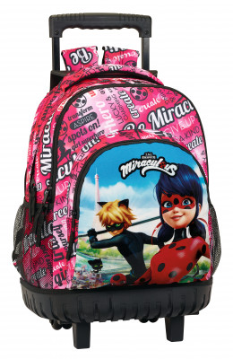 Trolley Mochila escolar 45cm compact LadyBug com Cat Noir