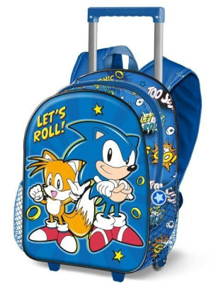 Trolley Mochila Pré Escolar 3D Sonic Let´s Roll 34cm